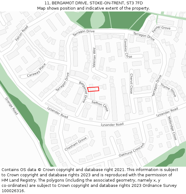11, BERGAMOT DRIVE, STOKE-ON-TRENT, ST3 7FD: Location map and indicative extent of plot
