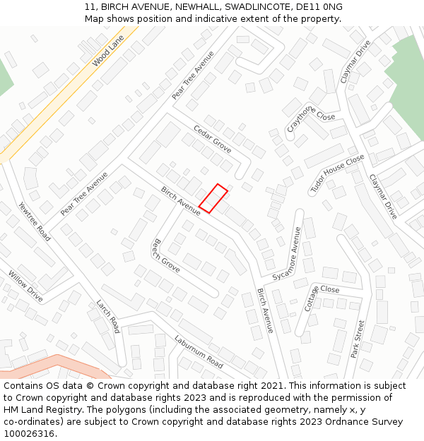 11, BIRCH AVENUE, NEWHALL, SWADLINCOTE, DE11 0NG: Location map and indicative extent of plot