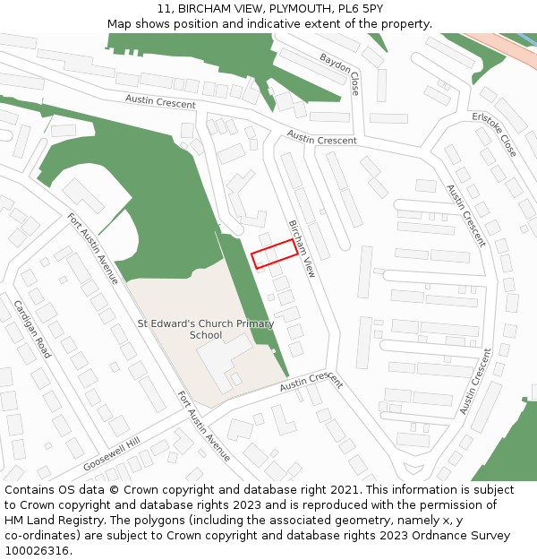 11, BIRCHAM VIEW, PLYMOUTH, PL6 5PY: Location map and indicative extent of plot