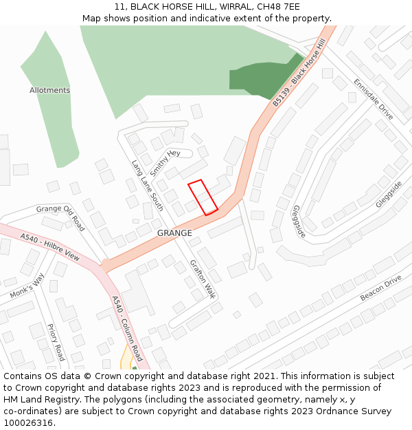 11, BLACK HORSE HILL, WIRRAL, CH48 7EE: Location map and indicative extent of plot
