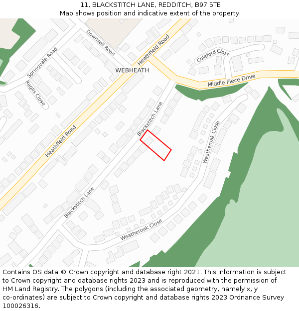 11, BLACKSTITCH LANE, REDDITCH, B97 5TE: Location map and indicative extent of plot