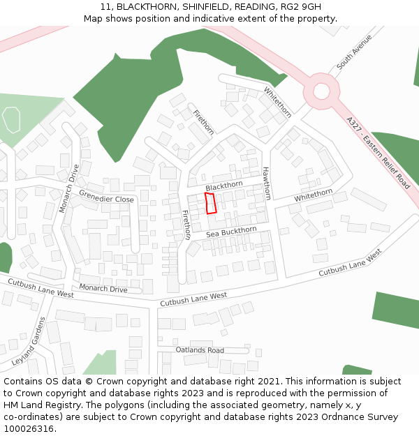 11, BLACKTHORN, SHINFIELD, READING, RG2 9GH: Location map and indicative extent of plot