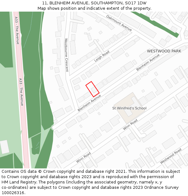 11, BLENHEIM AVENUE, SOUTHAMPTON, SO17 1DW: Location map and indicative extent of plot