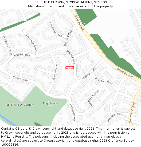 11, BLITHFIELD WAY, STOKE-ON-TRENT, ST6 8GS: Location map and indicative extent of plot