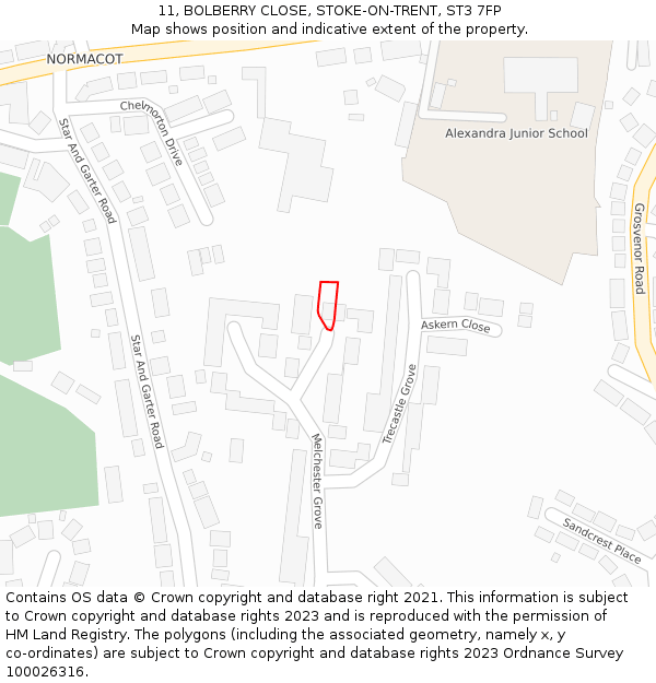 11, BOLBERRY CLOSE, STOKE-ON-TRENT, ST3 7FP: Location map and indicative extent of plot