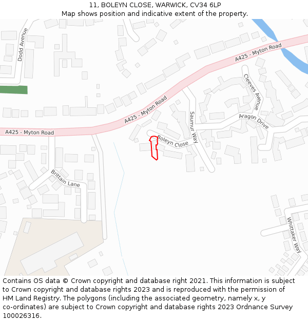 11, BOLEYN CLOSE, WARWICK, CV34 6LP: Location map and indicative extent of plot