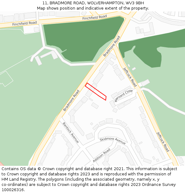 11, BRADMORE ROAD, WOLVERHAMPTON, WV3 9BH: Location map and indicative extent of plot