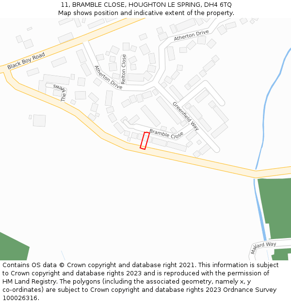 11, BRAMBLE CLOSE, HOUGHTON LE SPRING, DH4 6TQ: Location map and indicative extent of plot