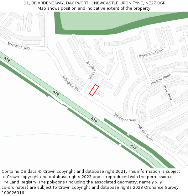 11, BRIARDENE WAY, BACKWORTH, NEWCASTLE UPON TYNE, NE27 0GP: Location map and indicative extent of plot