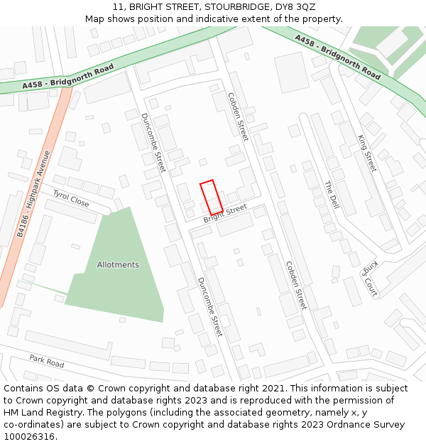 11, BRIGHT STREET, STOURBRIDGE, DY8 3QZ: Location map and indicative extent of plot