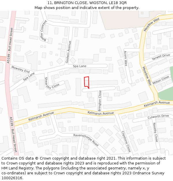 11, BRINGTON CLOSE, WIGSTON, LE18 3QR: Location map and indicative extent of plot