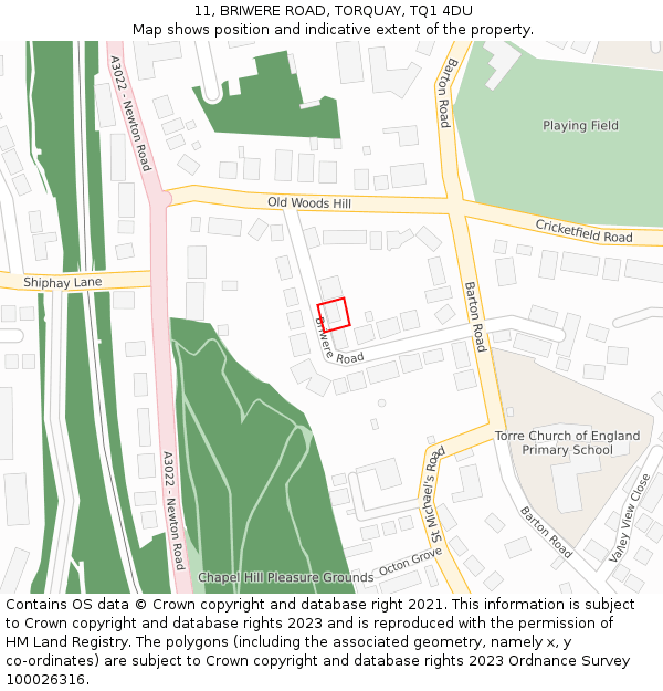 11, BRIWERE ROAD, TORQUAY, TQ1 4DU: Location map and indicative extent of plot