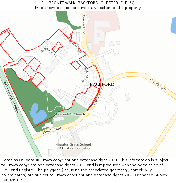 11, BRONTE WALK, BACKFORD, CHESTER, CH1 6QJ: Location map and indicative extent of plot