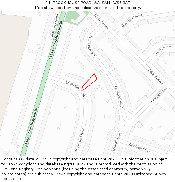 11, BROOKHOUSE ROAD, WALSALL, WS5 3AE: Location map and indicative extent of plot