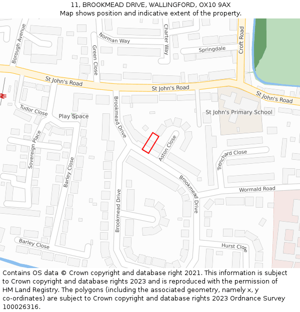 11, BROOKMEAD DRIVE, WALLINGFORD, OX10 9AX: Location map and indicative extent of plot