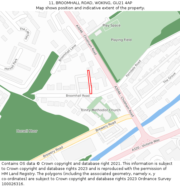 11, BROOMHALL ROAD, WOKING, GU21 4AP: Location map and indicative extent of plot