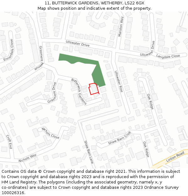 11, BUTTERWICK GARDENS, WETHERBY, LS22 6GX: Location map and indicative extent of plot