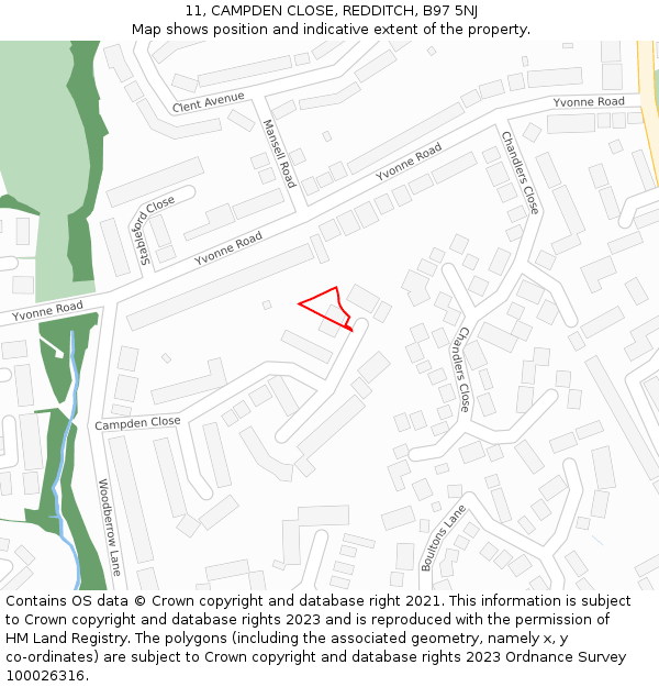 11, CAMPDEN CLOSE, REDDITCH, B97 5NJ: Location map and indicative extent of plot