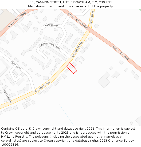 11, CANNON STREET, LITTLE DOWNHAM, ELY, CB6 2SR: Location map and indicative extent of plot