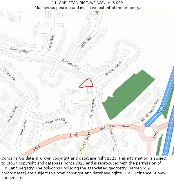 11, CARLETON RISE, WELWYN, AL6 9RP: Location map and indicative extent of plot