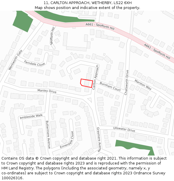 11, CARLTON APPROACH, WETHERBY, LS22 6XH: Location map and indicative extent of plot