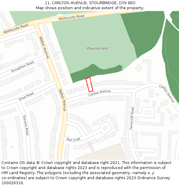 11, CARLTON AVENUE, STOURBRIDGE, DY9 9ED: Location map and indicative extent of plot