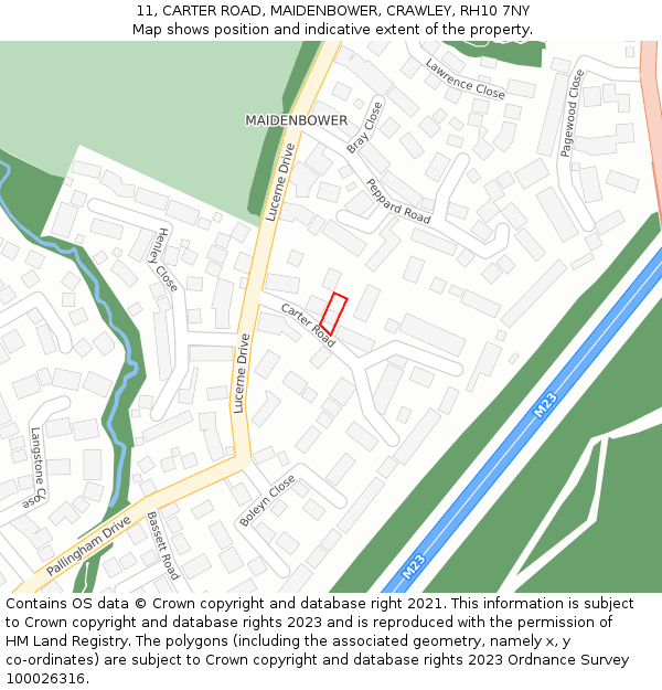 11, CARTER ROAD, MAIDENBOWER, CRAWLEY, RH10 7NY: Location map and indicative extent of plot