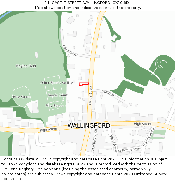 11, CASTLE STREET, WALLINGFORD, OX10 8DL: Location map and indicative extent of plot