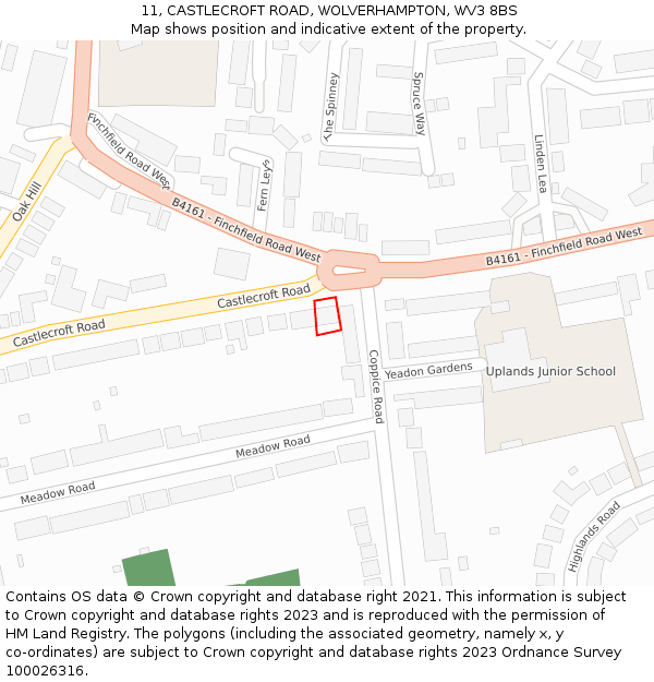 11, CASTLECROFT ROAD, WOLVERHAMPTON, WV3 8BS: Location map and indicative extent of plot