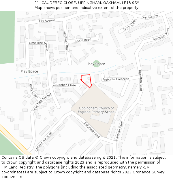 11, CAUDEBEC CLOSE, UPPINGHAM, OAKHAM, LE15 9SY: Location map and indicative extent of plot