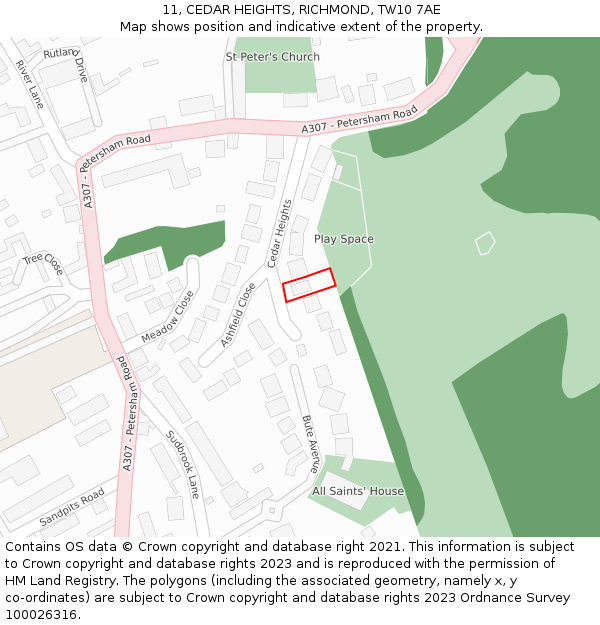 11, CEDAR HEIGHTS, RICHMOND, TW10 7AE: Location map and indicative extent of plot