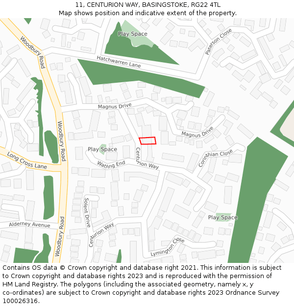 11, CENTURION WAY, BASINGSTOKE, RG22 4TL: Location map and indicative extent of plot