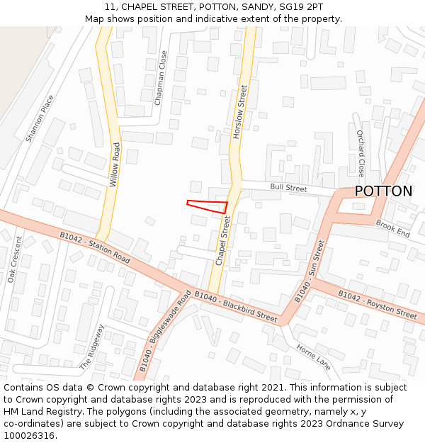 11, CHAPEL STREET, POTTON, SANDY, SG19 2PT: Location map and indicative extent of plot