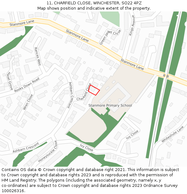 11, CHARFIELD CLOSE, WINCHESTER, SO22 4PZ: Location map and indicative extent of plot