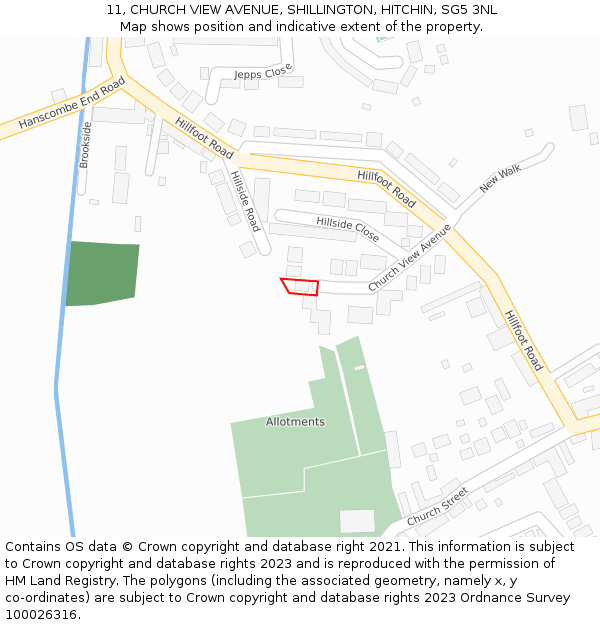 11, CHURCH VIEW AVENUE, SHILLINGTON, HITCHIN, SG5 3NL: Location map and indicative extent of plot