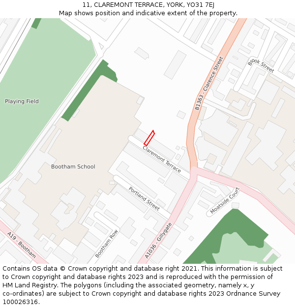 11, CLAREMONT TERRACE, YORK, YO31 7EJ: Location map and indicative extent of plot
