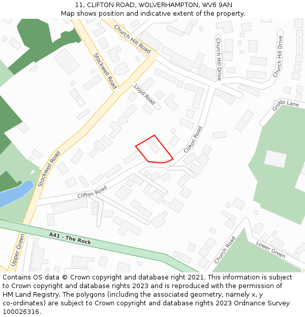 11, CLIFTON ROAD, WOLVERHAMPTON, WV6 9AN: Location map and indicative extent of plot