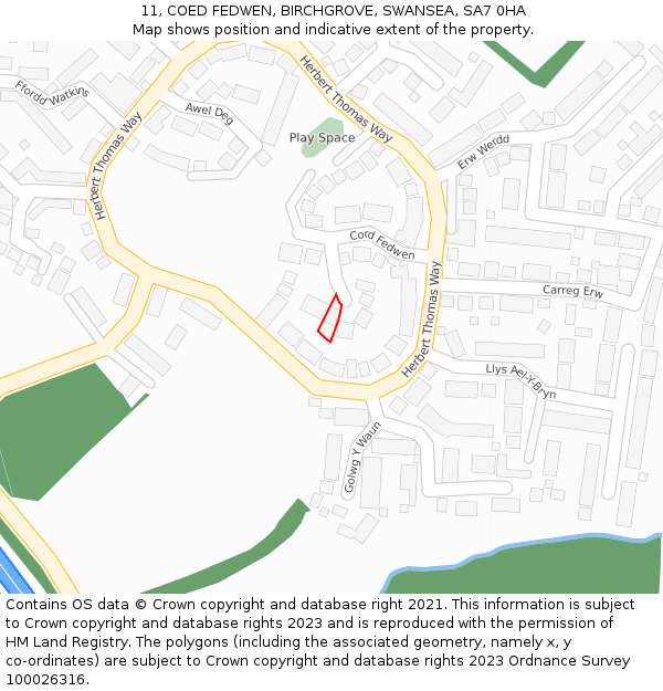 11, COED FEDWEN, BIRCHGROVE, SWANSEA, SA7 0HA: Location map and indicative extent of plot