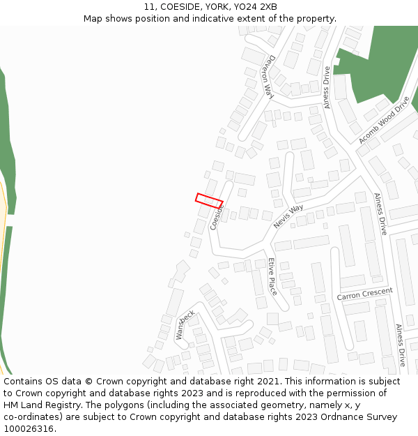 11, COESIDE, YORK, YO24 2XB: Location map and indicative extent of plot