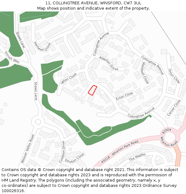 11, COLLINGTREE AVENUE, WINSFORD, CW7 3UL: Location map and indicative extent of plot