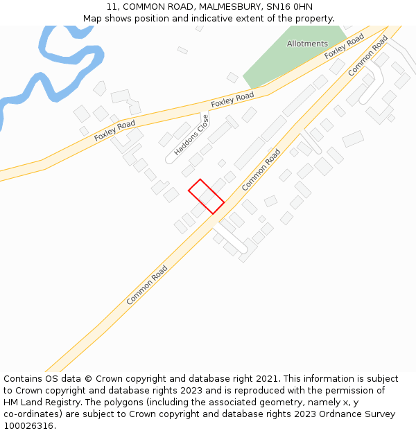 11, COMMON ROAD, MALMESBURY, SN16 0HN: Location map and indicative extent of plot