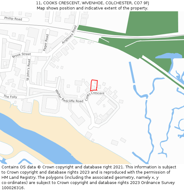 11, COOKS CRESCENT, WIVENHOE, COLCHESTER, CO7 9FJ: Location map and indicative extent of plot