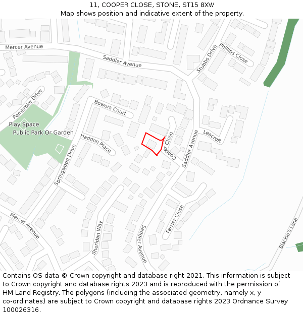11, COOPER CLOSE, STONE, ST15 8XW: Location map and indicative extent of plot