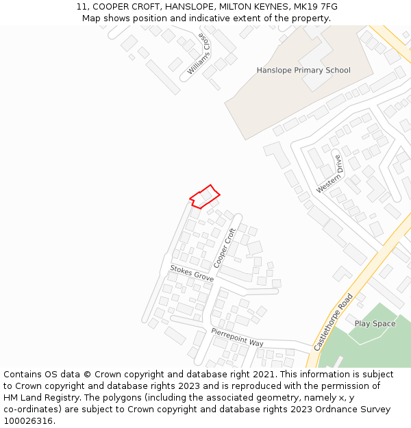 11, COOPER CROFT, HANSLOPE, MILTON KEYNES, MK19 7FG: Location map and indicative extent of plot