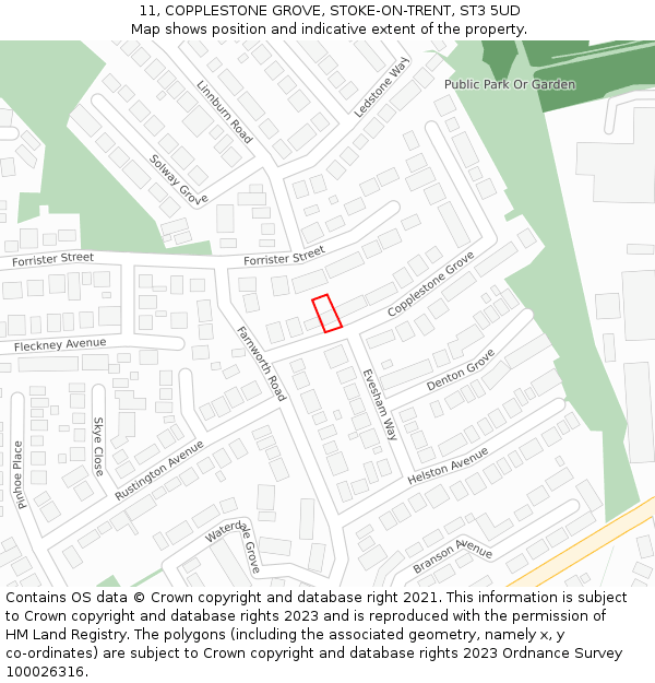 11, COPPLESTONE GROVE, STOKE-ON-TRENT, ST3 5UD: Location map and indicative extent of plot
