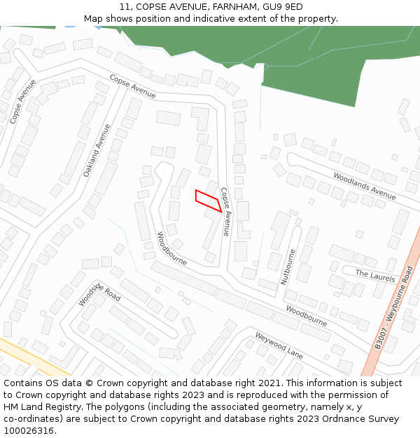 11, COPSE AVENUE, FARNHAM, GU9 9ED: Location map and indicative extent of plot