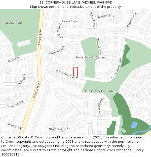 11, CORNERHOUSE LANE, WIDNES, WA8 9WD: Location map and indicative extent of plot