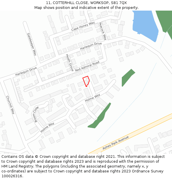 11, COTTERHILL CLOSE, WORKSOP, S81 7QX: Location map and indicative extent of plot