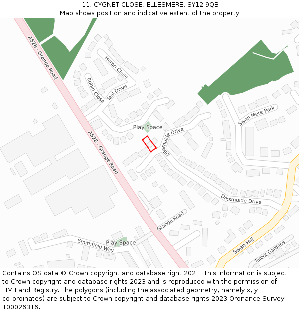 11, CYGNET CLOSE, ELLESMERE, SY12 9QB: Location map and indicative extent of plot