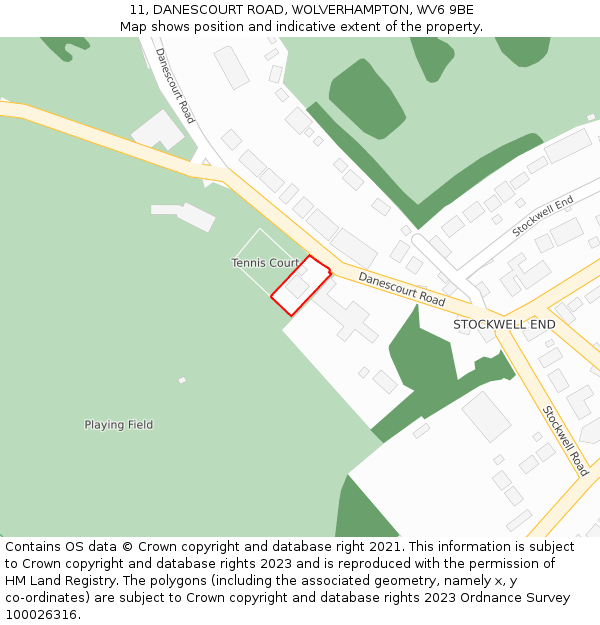 11, DANESCOURT ROAD, WOLVERHAMPTON, WV6 9BE: Location map and indicative extent of plot